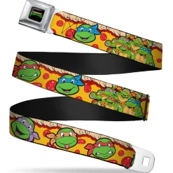 Classic TMNT Logo Full Color Seatbelt Belt - Classic Teenage Mutant Ninja Turtles 4-Turtle Faces Pepperoni Pizza/Turtles Pose16 Webbing