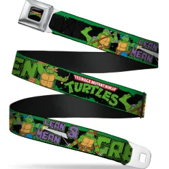 Classic TMNT Logo Full Color Seatbelt Belt - Classic TEENAGE MUTANT NINJA TURTLES Logo/Group Pose5/LEAN MEAN & GREEN Webbing