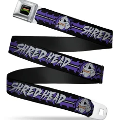 Classic TMNT Logo Full Color Seatbelt Belt - Shredder 2-Action Poses Gray/Purple Webbing