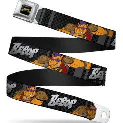 Classic TMNT Logo Full Color Seatbelt Belt - BEBOP 2-Poses Stripes/Dots Black/Grays Webbing