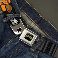Classic TMNT Logo Full Color Seatbelt Belt - BEBOP 2-Poses Stripes/Dots Black/Grays Webbing