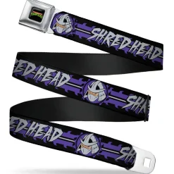 Classic TMNT Logo Full Color Seatbelt Belt - Shredder Head SHRED HEAD/Stripe Black/Purple/Gray Webbing