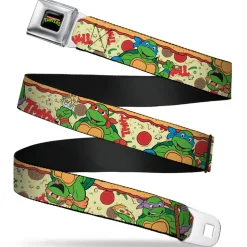 Classic TMNT Logo Full Color Seatbelt Belt - Classic TMNT Turtle Pizza Webbing