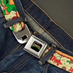 Classic TMNT Logo Full Color Seatbelt Belt - Classic TMNT Turtle Pizza Webbing
