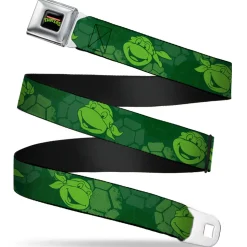 Classic TMNT Logo Full Color Seatbelt Belt - Classic Teenage Mutant Ninja Turtles Turtle Faces2 Greens Webbing