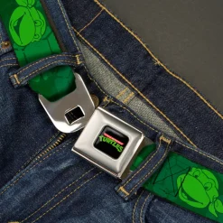 Classic TMNT Logo Full Color Seatbelt Belt - Classic Teenage Mutant Ninja Turtles Turtle Faces2 Greens Webbing