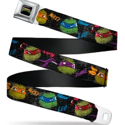 Classic TMNT Logo Full Color Seatbelt Belt - Classic Teenage Mutant Ninja Turtles Faces/Names "Graffiti" Black/Gray/Multi Color Webbing