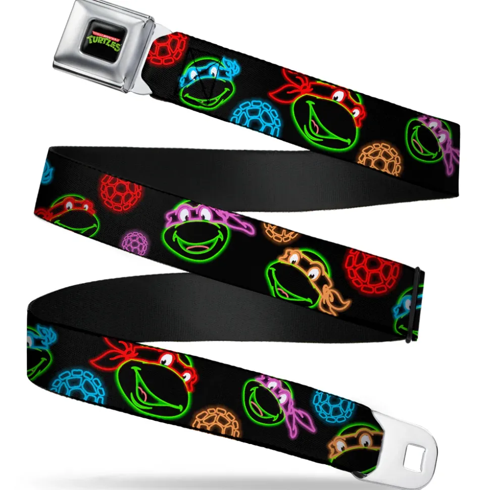 Classic TMNT Logo Full Color Seatbelt Belt - Classic Teenage Mutant Ninja Turtles Electric Expressions/Turtle Shells Black/Multi Neon Webbing