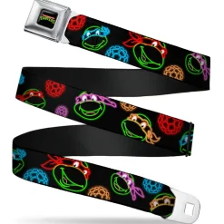 Classic TMNT Logo Full Color Seatbelt Belt - Classic Teenage Mutant Ninja Turtles Electric Expressions/Turtle Shells Black/Multi Neon Webbing