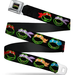Classic TMNT Logo Full Color Seatbelt Belt - Classic Teenage Mutant Ninja Turtles Electric Expressions Black/Multi Neon Webbing