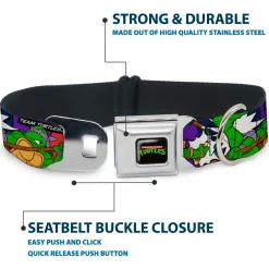 Classic TMNT Logo Seatbelt Buckle Collar - Classic Teenage Mutant Ninja Turtles Action Poses/TEAM TURTLES
