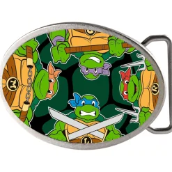 Classic TMNT Turtle Battle Poses Turtle Shell Framed FCG - Chrome Oval Rock Star Buckle