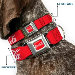 COCA-COLA Script Logo Full Color Red/White Seatbelt Buckle Collar - COCA-COLA Script Logo Red/White