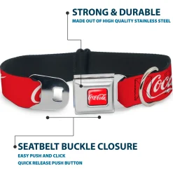 COCA-COLA Script Logo Full Color Red/White Seatbelt Buckle Collar - COCA-COLA Script Logo Red/White