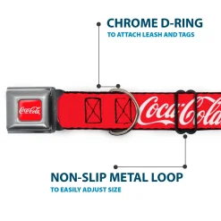 COCA-COLA Script Logo Full Color Red/White Seatbelt Buckle Collar - COCA-COLA Script Logo Red/White