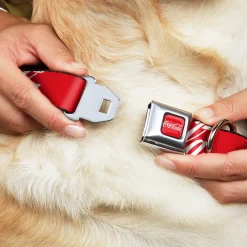 COCA-COLA Script Logo Full Color Red/White Seatbelt Buckle Collar - COCA-COLA Script Logo Red/White