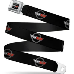 Corvette C4 Checker Bowtie Logo Full Color Black Seatbelt Belt - C4 Webbing