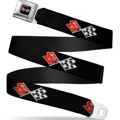 Corvette C3 Crossed Flags Logo Full Color Black Seatbelt Belt - C3 Webbing