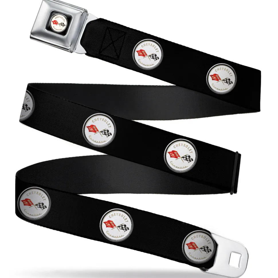 Corvette C1 Flags Emblem Full Color Black Seatbelt Belt - C1 Webbing