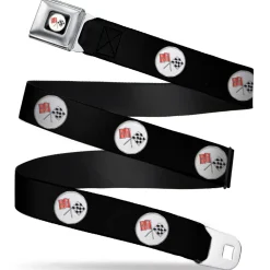 Corvette C2 Flags Logo Full Color Black Seatbelt Belt - Corvette C2 Flags Logo Repeat Webbing