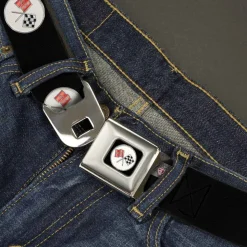 Corvette C2 Flags Logo Full Color Black Seatbelt Belt - Corvette C2 Flags Logo Repeat Webbing