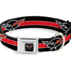 CORVETTE C5 Logo Full Color Black/Gray/White/Red Seatbelt Buckle Collar - CORVETTE C5 Logo/Stripe Black/White/Red/Gray REPEAT