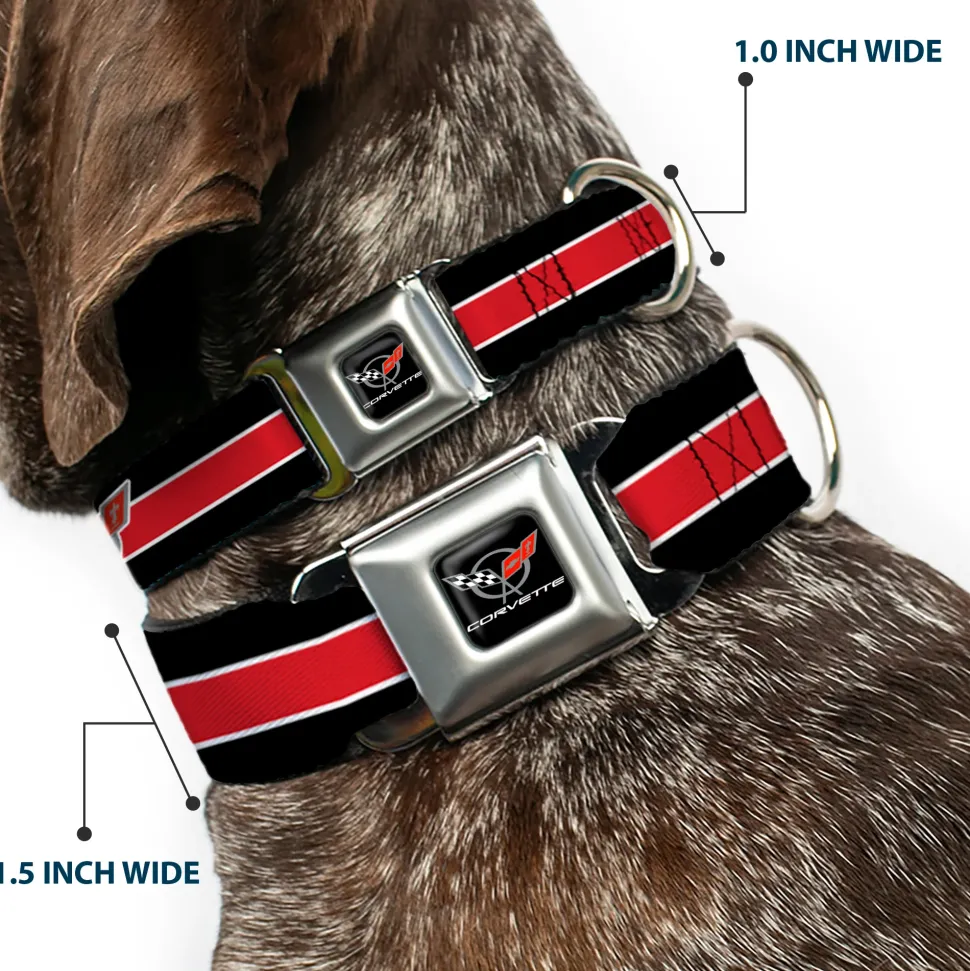 CORVETTE C5 Logo Full Color Black/Gray/White/Red Seatbelt Buckle Collar - CORVETTE C5 Logo/Stripe Black/White/Red/Gray REPEAT