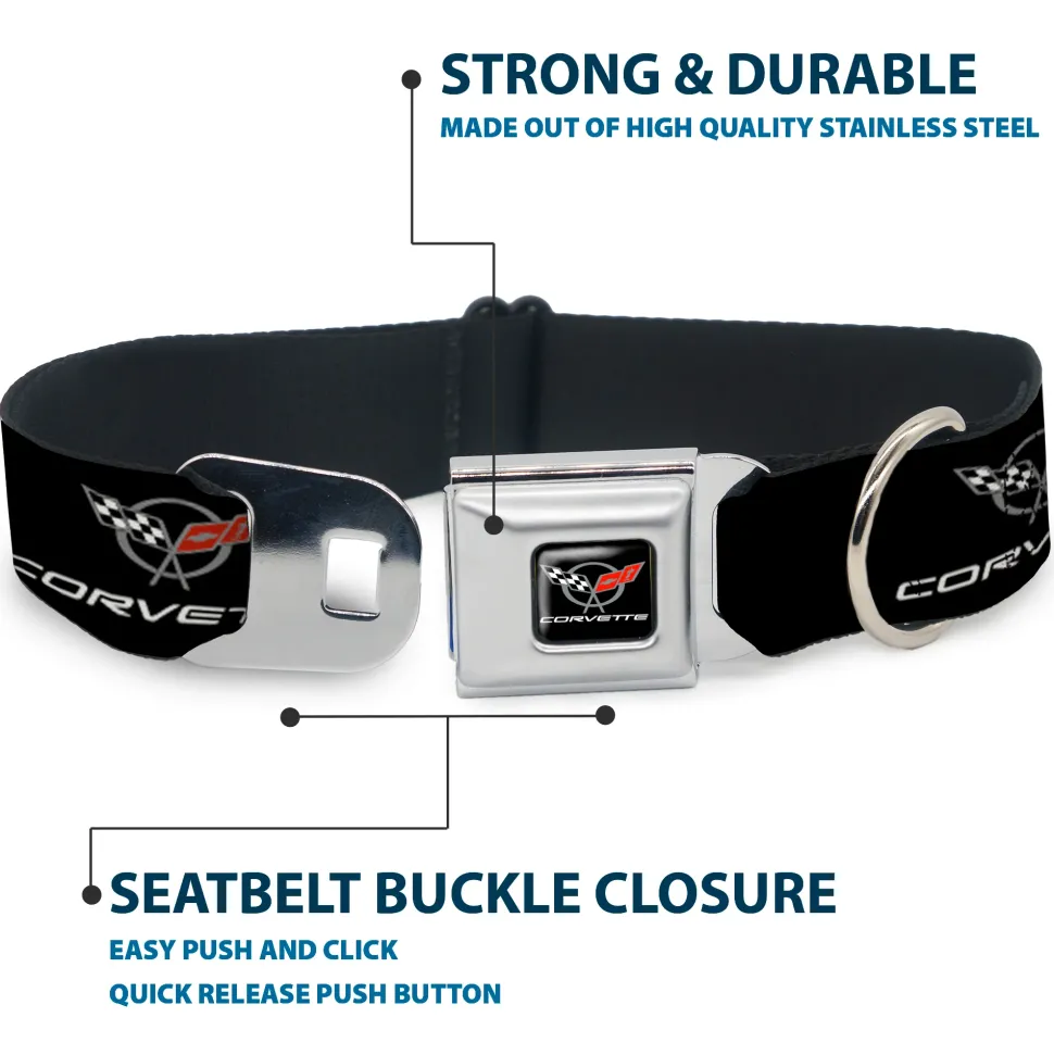 CORVETTE C5 Logo Full Color Black/Gray/White/Red Seatbelt Buckle Collar - CORVETTE C5 Logo Black/Gray/White/Red REPEAT