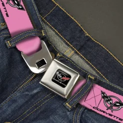 Corvette Seatbelt Belt - CORVETTE C5 Logo Repeat Pink/Black/Silvers Webbing