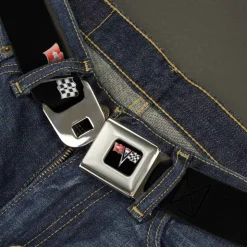 Corvette Stingray C2 Emblem Full Color Black Seatbelt Belt - Corvette Stingray C2 Emblem Black Webbing