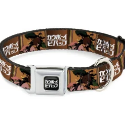COWBOY BEBOP Title Logo Full Color Black/White Seatbelt Buckle Collar - COWBOY BEBOP Crew Group Pose and Title Logo Blocks