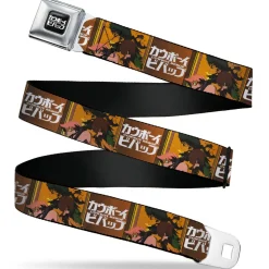 COWBOY BEBOP Title Logo Full Color Black/White Seatbelt Belt - COWBOY BEBOP Crew Group Pose and Title Logo Blocks Webbing