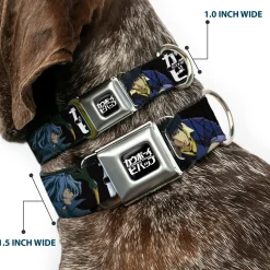 COWBOY BEBOP Title Logo Full Color Black/White Seatbelt Buckle Collar - COWBOY BEBOP Spike and Vicious Pose and Title Logo Black/Blues