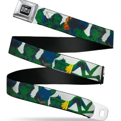 COWBOY BEBOP Title Logo Full Color Black/White Seatbelt Belt - COWBOY BEBOP Crew Group Pose and Title Logo White/Black/Greens Webbing