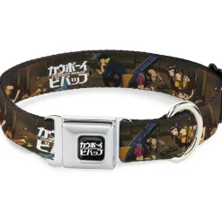 COWBOY BEBOP Title Logo Full Color Black/White Seatbelt Buckle Collar - COWBOY BEBOP Jet Black and Crew Bonsai Tree Scene and Title Logo