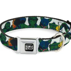 COWBOY BEBOP Title Logo Full Color Black/White Seatbelt Buckle Collar - COWBOY BEBOP Crew Group Pose and Title Logo White/Black/Greens