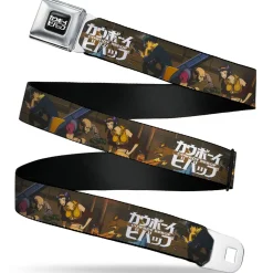 COWBOY BEBOP Title Logo Full Color Black/White Seatbelt Belt - COWBOY BEBOP Jet Black and Crew Bonsai Tree Scene and Title Logo Webbing