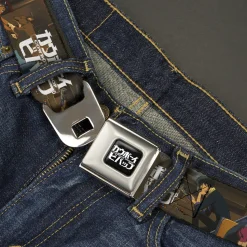 COWBOY BEBOP Title Logo Full Color Black/White Seatbelt Belt - COWBOY BEBOP Jet Black and Crew Bonsai Tree Scene and Title Logo Webbing