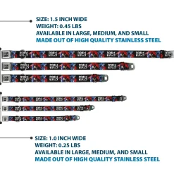 COWBOY BEBOP Title Logo Full Color Black/White Seatbelt Buckle Collar - COWBOY BEBOP Spike Pose and Crew Collage and Title Logo Black