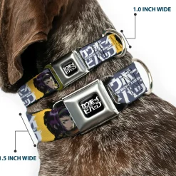 COWBOY BEBOP Title Logo Full Color Black/White Seatbelt Buckle Collar - COWBOY BEBOP Spike Vicious and Faye Pose and Title Logo Blues/Yellow