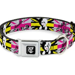 Cruella de Vil CDV Icon Black/White Seatbelt Buckle Collar - CRUELLA DE VIL Safety Pin/Cruell World Pose Union Jack Punk Rock Blocks