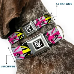 Cruella de Vil CDV Icon Black/White Seatbelt Buckle Collar - CRUELLA DE VIL Safety Pin/Cruell World Pose Union Jack Punk Rock Blocks