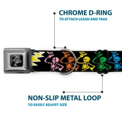 Dancing Bear Black/Silver Seatbelt Buckle Collar - Grateful Dead Script w/Bears & Skeletons Black/Multi Color