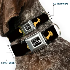 DC LEAGUE OF SUPER-PETS Logo Full Color Black/White Seatbelt Buckle Collar - DC League of Super-Pets Batman Bat Logo Black/Yellow