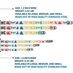 DC LEAGUE OF SUPER-PETS Logo Full Color Black/White Seatbelt Buckle Collar - DC League of Super-Pets Superhero with Pets and Logos Silhouette White/Multi Color