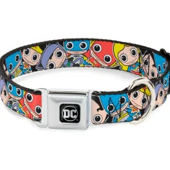 DC Round Logo Black/Silver Seatbelt Buckle Collar - DC Mini Group Stacked Black