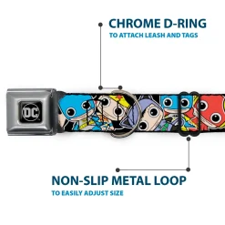 DC Round Logo Black/Silver Seatbelt Buckle Collar - DC Mini Group Stacked Black