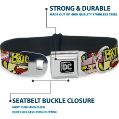 DC Round Logo Black/Silver Seatbelt Buckle Collar - Superheroines Wonder Woman/Supergirl/Batgirl