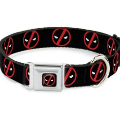 Deadpool Logo CLOSE-UP Black/Red/White Seatbelt Buckle Collar - Deadpool Logo2 Black/Red/White