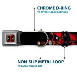 Deadpool Logo Full Color Black/Red/White Seatbelt Buckle Collar - Deadpool 2-Action Poses/Splatter Logo Black/Red/White
